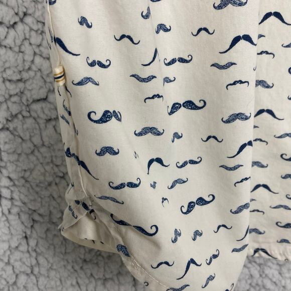 Cactus Man Button Shirt L Slim Fit White Blue Short Sleeve Mustaches Handlebar - Picture 8 of 12